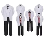 Formal Black White Suit Set Brown Bow Tie Neck Tie Vest Boy Baby Toddler Teens