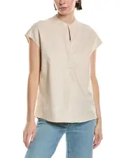 Vince Band Collar Linen-Blend Popover
