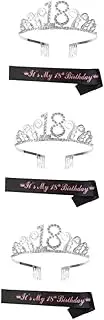 [TOVINANNA] 3 Sets 18 Chic Letter Printing Sash Rhinestone Crown Birthday Party Decorative Headress