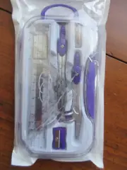 10-in-1 Set Math Kit Geometry Compass Protractors Metal Tools & Pieces Purple