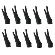 10 Pack Artist Drawing 2 Finger Drawing Gloves for Any Graphics Tablet Digital Drawing (M) Black
