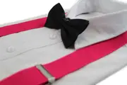 Mens Pink 100Cm Wide Suspenders & Black Bow Tie Set