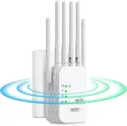Newest Wifi Extender, Wifi Booster, WiFi Repeater, 1200Mbps WiFi Booster Range Extender, 2 LAN Ports, 6 Antennas, Internet Booster - with Ethernet Port, Quick Setup