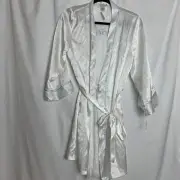 Linea Donatella Sz S The Bride Short Wrap Robe White Satin Women Honeymoon NWT