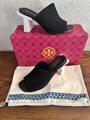 TORY BURCH Women's Black Suede T Block Slip-On Mule US 7 MSRP $ 368 New