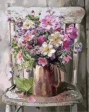 EmptyZ DIY Oil Painting, Paint by Number Kit on Canvas, Flowers, 16 x 20 inch, All Ages