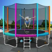 12FT Round Trampoline Kids Gift Safety Jumping Outdoor Enclosure Pad With Ladder