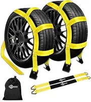 Trekassy Wheel Car Tow Dolly Basket Straps with Flat Hooks 2 Pack Heavy Duty for 14"-17" Tires, 10, 000 lbs Break Strength with 2 Axle Straps and 1 Carrying Bag