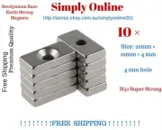 10 Pcs Super Strong Block Magnets 20x10x4mm Hole 4mm Rare Earth Neodymium N50