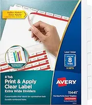 Avery 8-Tab Extra Wide Binder Dividers, Easy Print & Apply Clear Label Strip, Index Maker,White, 5 Sets (11441)