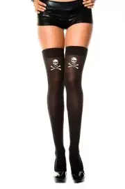 sexy MUSIC LEGS skulls CROSSBONES opaque PIRATE poison THIGH highs HI stockings