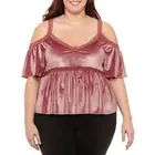 NWT CITY STREETS Cold Shoulder Velvet Top Blouse Dusty Mauve jr. PLUS SIZE 1X