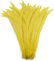 100 Pcs/Lot Colored Rooster Feathers for Crafts Fly Tying Materials Long Pheasant Wedding Decoration Yellow 10-12inch 25-30cm