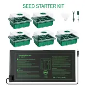 5 Pack Seed Starter Tray with Heat Mat and Grow Light Humidity Domes 60 Cells