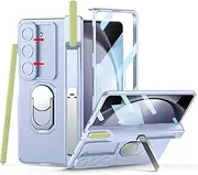 [ELEPIK] Case for Samsung Galaxy Z Fold 5 [Camera Lens Cover][S Pen Holder & Hinge Protection][Screen Protector][Safe to Hold with Ring][Heavy Duty Protective] (Light Blue)