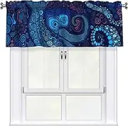 LHBWCVN Blue Octopus Valances for Windows, Rod Pocket Window Treatment Drapes Farmhouse Kitchen Curtains Short Blackout Window Curtains for Living Room Bedroom Decor 54x18 Inch