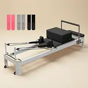 Pilates Reformer Machine, Aluminum Multifuctional Pilates Studio Machine with 3 Pairs of Yoga Socks