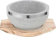 Alipis Delicate Korean Stone Bowl Wooden Plate Soup Bowl for Bibimbap Stone Pot for Korean Cuisine