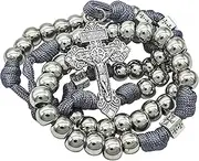 [Nazareth Store] Paracord Rosary Necklace Stainless Steel Silver Beads Durable Strong & Heavy Rugged Cord Catholic Rosary with Pardon Cross, Medium, Stainless Steel, No Gemstone