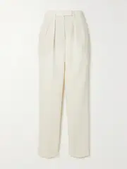 [AKRIS] AKRIS - Fidelia Pleated Cotton And Linen-blend Tapered Pants - Off-white - US14 US 14 Off-white