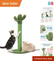 34" Tall Cactus Cat Scratching Post, Sisal Rope Vertical Cat Tree w/ Ball Toy