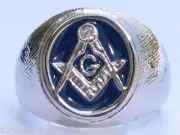 Masonic Mason Blue Enamel Compasses Clear Austrian Crystal Men Ring Size 7-15
