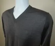 NWT $395 Men ROBERTO CAVALLI EMBROIDERED LOGO WOOL PULLOVER V-Neck Sweater BRN L