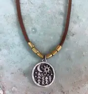 NEW Sundance Charm Necklace leather brown cord handmade artisan silver jewelry