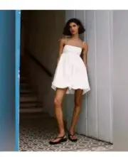 NWT ZARA STRAPPY BALLOON MINI DRESS WHITE Sz-M $89.90 2797 978 Eyelet