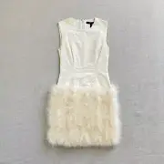 NWT BCBGMaxAzria Aliss White Feather Hem Jacquard Sleeveless Dress Size 2