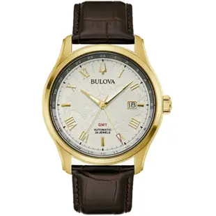 【Time Piece】BULOVA 經典地圖GMT機械皮革男錶(97B210) [APP下單享4%點數]