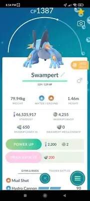 Pokemon Swampert Under 1500CP 3Moves (Hydro Cannon) GO - TRA'DE - Description