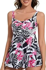 [Joyshaper] Women's Built in Bra Tankini Top Only Loose Fit Tank Tops V Neck Swimsuits
