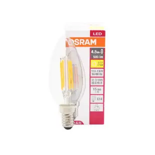 【Osram 歐司朗】4入組 LED 4.5W 2700K 燈泡色 E14 全電壓 尖頭 燈絲燈 蠟燭燈