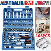 108Pcs Socket Ratchet Wrench Set Spanner External Torx Screwdriver Bit 1/2" 1/4"