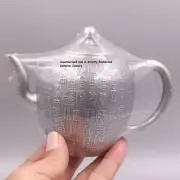 Solid S999 Fine Silver Teapot Carved Vintage Hundred Fu Wine Tea Pot 5.85inch