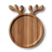 Wood Board Wooden Acacia Christmas Serving Platter With Antler Handle 6"round