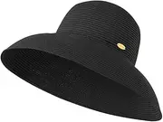 [Cauplse] Women's Wide Brim Beach Sun Straw Hat Travel Floppy Foldable Summer Cap
