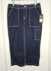 True Religion Women's Dark Wash Denim Cargo Maxi Skirt w/ Front Slit Size 30
