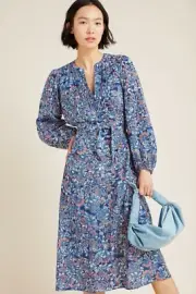 NWT ANTHROPOLOGIE VELVET by GRAHAM & SPENCER BEAU FLORAL BELTED MIDI DRESS XS