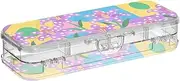 Yoogain Colorful Geometric Shapes Purple Lilies Clear Pencil Box Plastic Double Layer Transparent Hard Pens Case For Stationery Supplies With Snap-Tight Lid
