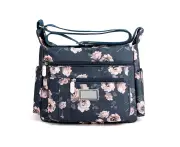 Ink Blue Waterproof Oxford Cloth Shoulder Bag with Nylon Printing, Casual Canvas Crossbody Bag for Women