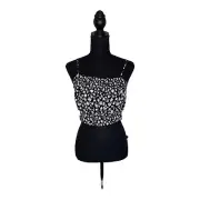 Hippie Rose NWT S Junior Black Floral Cropped Shirred Halter Top #1435D