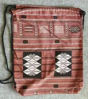 Cotton Adult Unisex Mens Womens Girls Boys Drawstring Backpack Bag Tiles Brown
