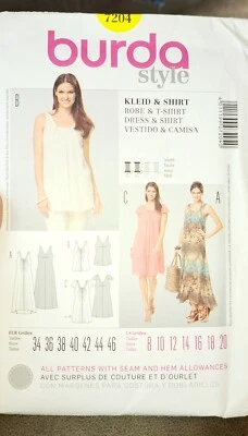 Burda Sewing pattern, 7204 Dress and Shirt Sizes 18-20 UNCUT