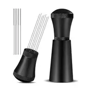 Alloy Coffee Distributor Stirrers with Stand,0.3mm Thick Stainless Steel 7 Needles Tool Espresso Di Black