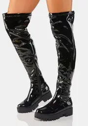 Patent See Through You Knee High Boots