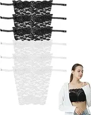 LEEQ Women's Lace Clip-on Mock Camisole, Bra Insert Overlay Vest, Lace Mock Camisole Snap Bra Insert Overlay, Bra Strap Clip, Camisole, Black/White (Pack of 6)