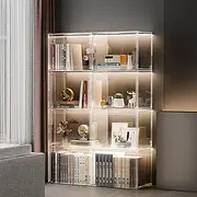 Glass Display Cabinet, Transparent Showcase Display Boxes, with LED Light, Display Case Storage Shelves with Acrylic Glass Door, Acrylic Display Cabinet, for Collectibles, Books 1 Square
