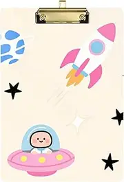 Cute and Colorful Spaceship Rockets Robot Flat clipboard Hole Hard Board for Personalized clipboards for Teachers Tabla para escribir Size 9 x 12